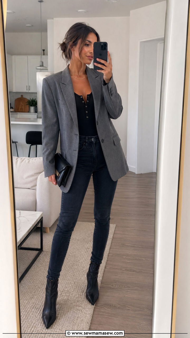 Oversized Blazer With Bodysuit And Skinny Jeans - 35 casual oversized blazer outfits
