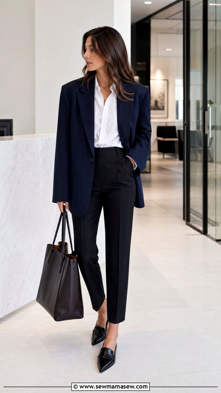 Oversized Blazer With Button Down Shirt And Trousers - 35 oversized blazer outfit ideas for women