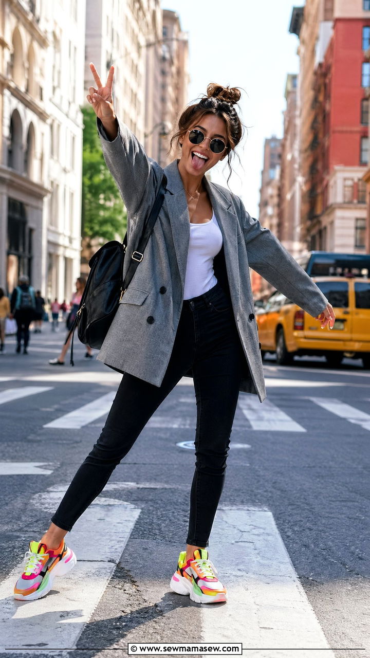 Oversized Blazer With Colorful Sneakers - 35 casual oversized blazer outfits