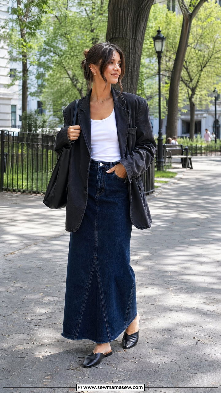 Oversized Blazer With Denim Maxi Skirt - 35 casual oversized blazer outfits