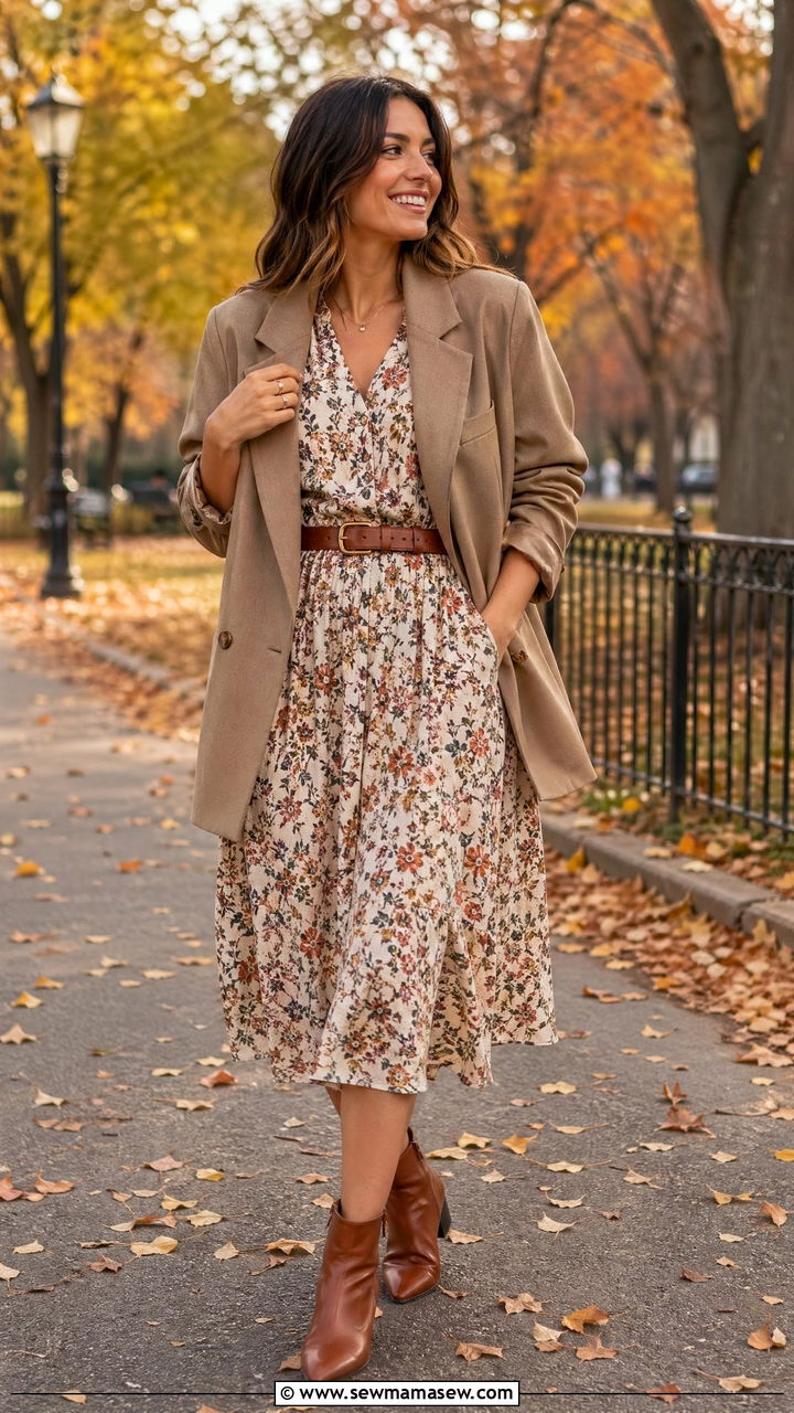 Oversized Blazer With Floral Midi Dress - 35 casual oversized blazer outfits