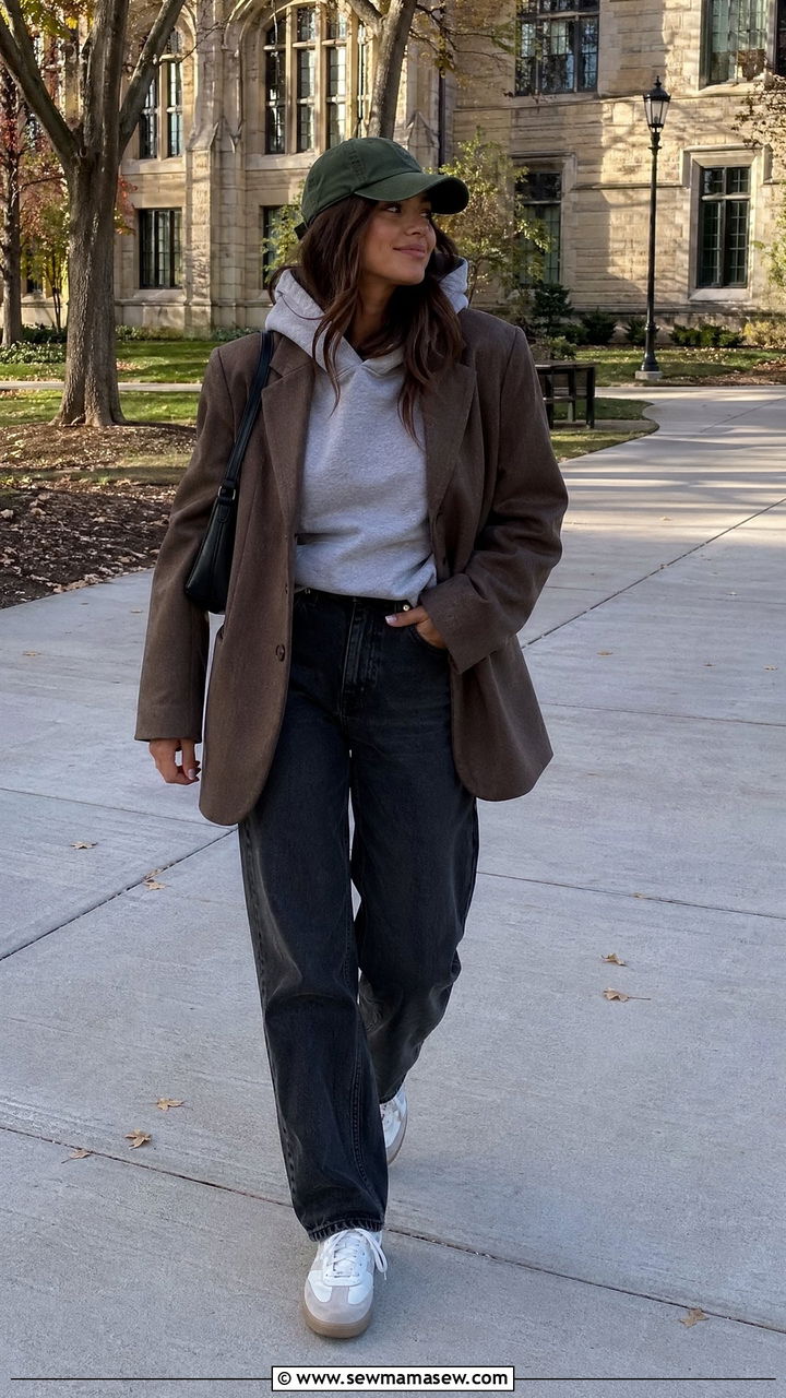Oversized Blazer With Hoodie And Sneakers - 35 casual oversized blazer outfits