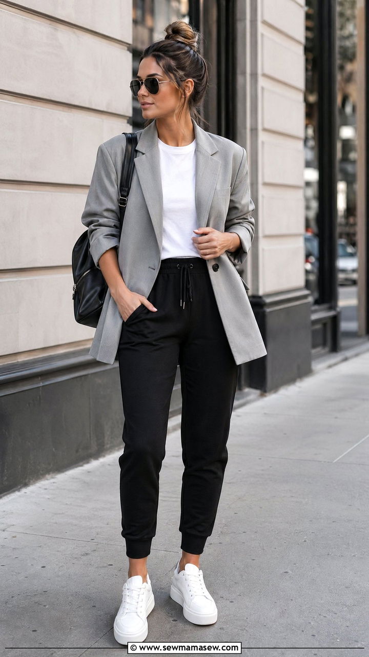 Oversized Blazer With Joggers And Sneakers - 35 casual oversized blazer outfits