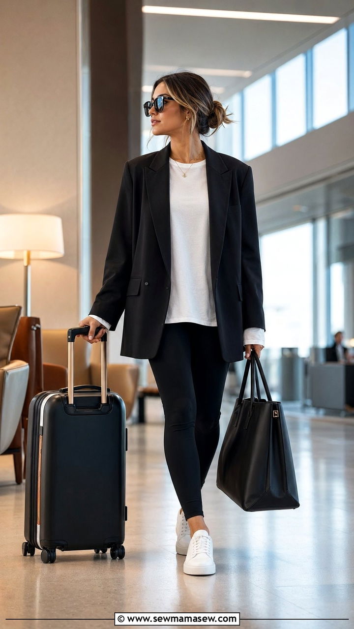Oversized Blazer With Leggings Travel Outfit - 35 Modest outfit ideas for travel