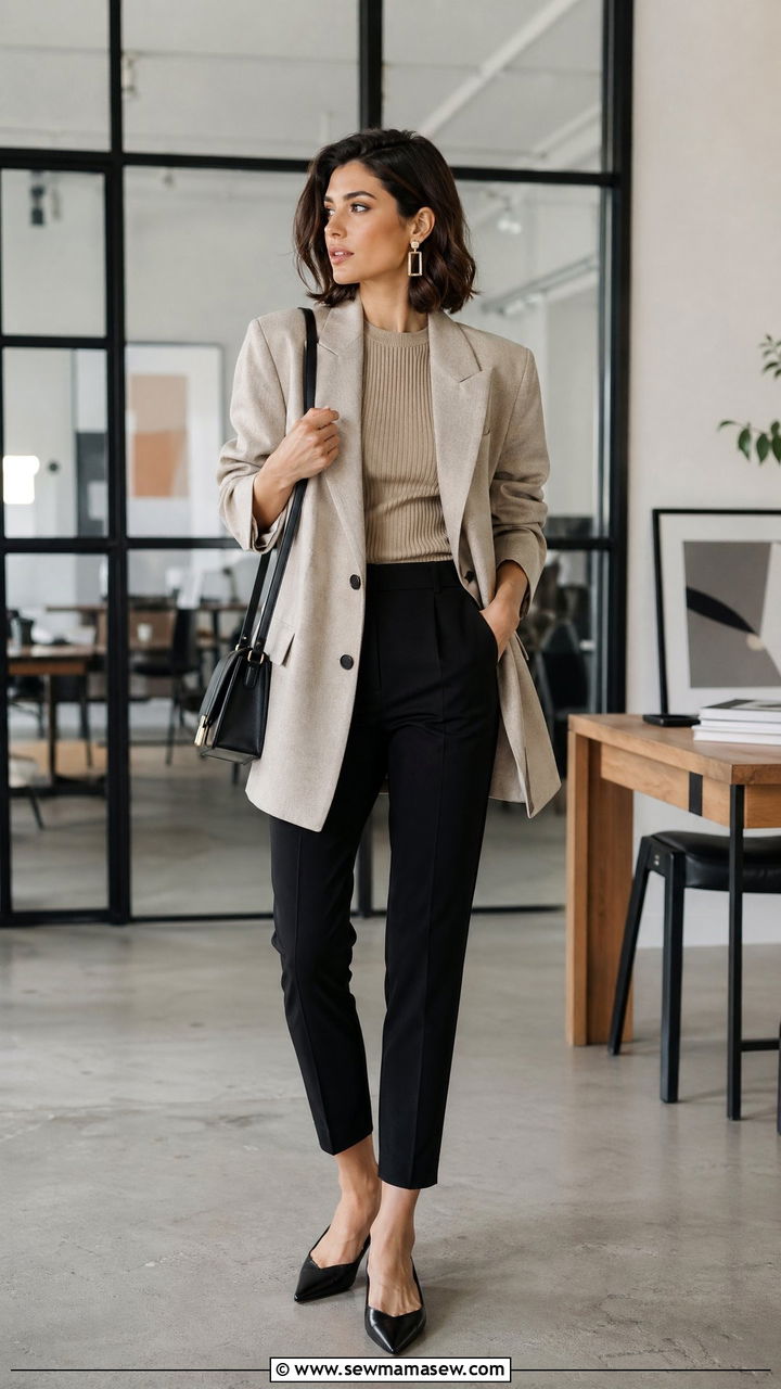 Oversized Blazer With Slim Ankle Trousers - 35 Work conference outfit ideas