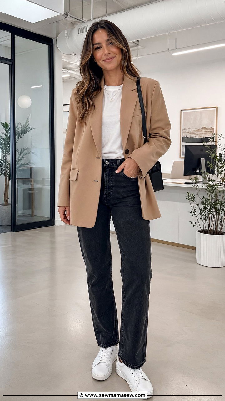 Oversized Blazer With Straight Leg Jeans - 35 Cute work outfits for women