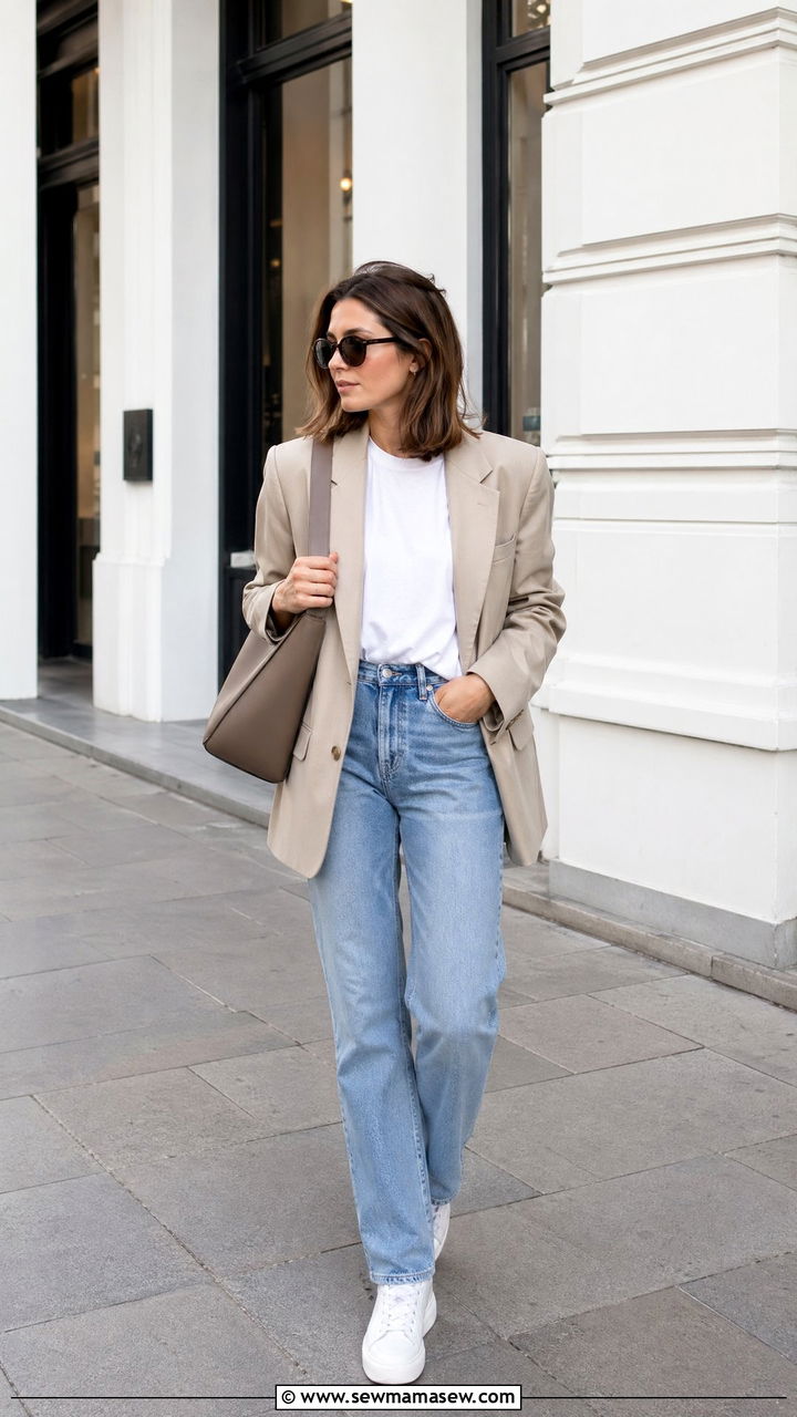 Oversized Blazer With Straight Leg Jeans And White Sneakers - 35 Warsaw outfit ideas