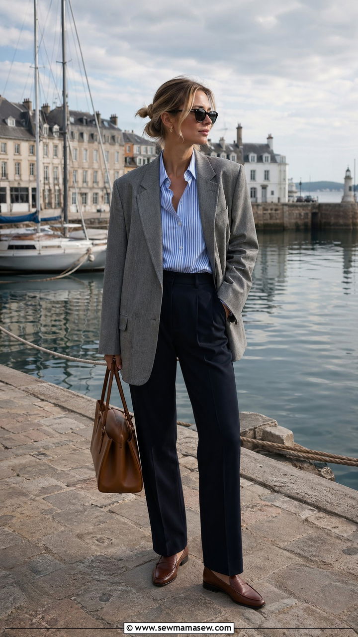 Oversized Blazer With Striped Shirt And Trousers - 35 casual oversized blazer outfits