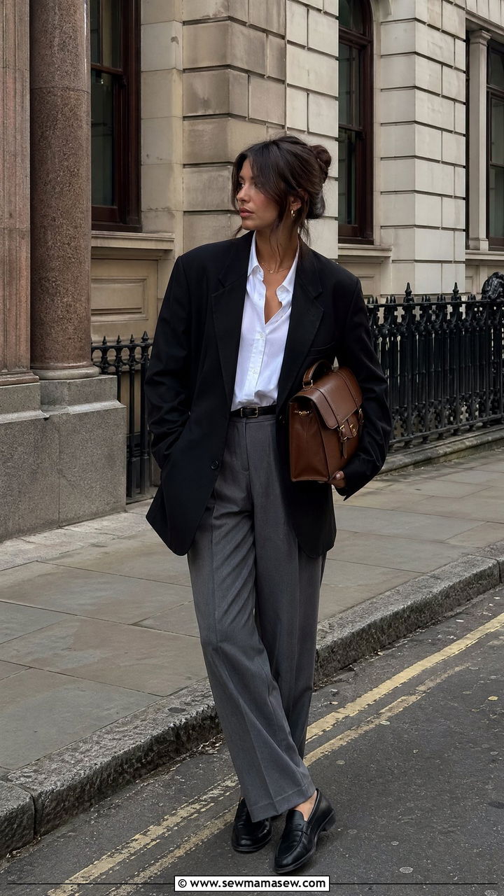 Oversized Blazer With Tailored Trousers And Loafers - 35 casual oversized blazer outfits