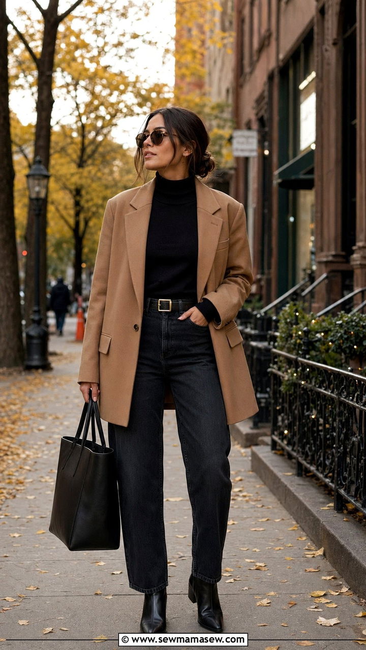 Oversized Blazer With Turtleneck And Jeans - 35 oversized blazer outfit ideas for women