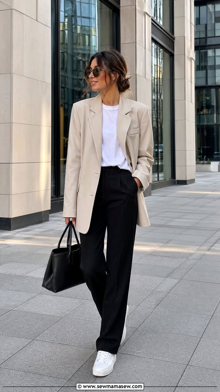 Oversized Blazer With White Tee And Tailored Trousers - 35 Windy spring outfits