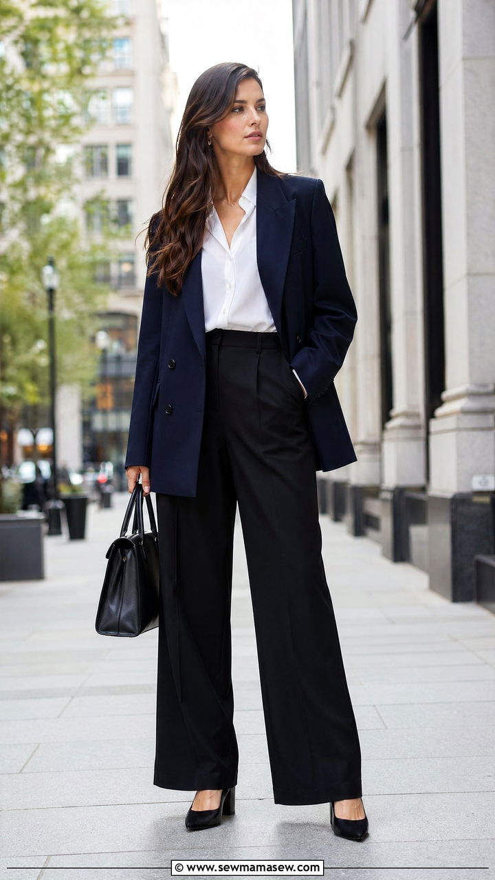 Oversized Blazer with Black Wide Leg Trousers and a White Button Down - 35 workwear outfit ideas for women