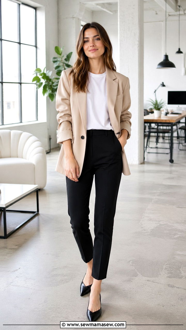 Oversized Blazer with Slim Trousers Outfit - 30 Social worker outfit ideas