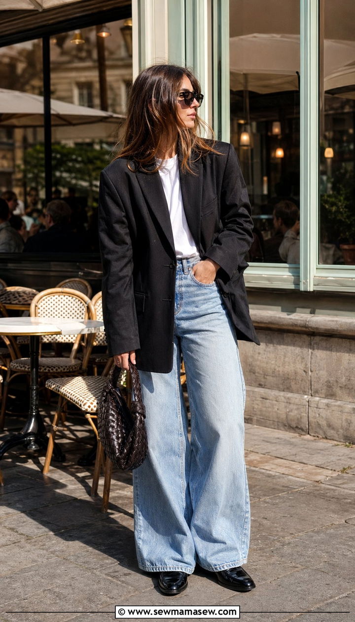 Oversized Blazer with White Tee and Wide Leg Jeans - 35 Paris outfits for women
