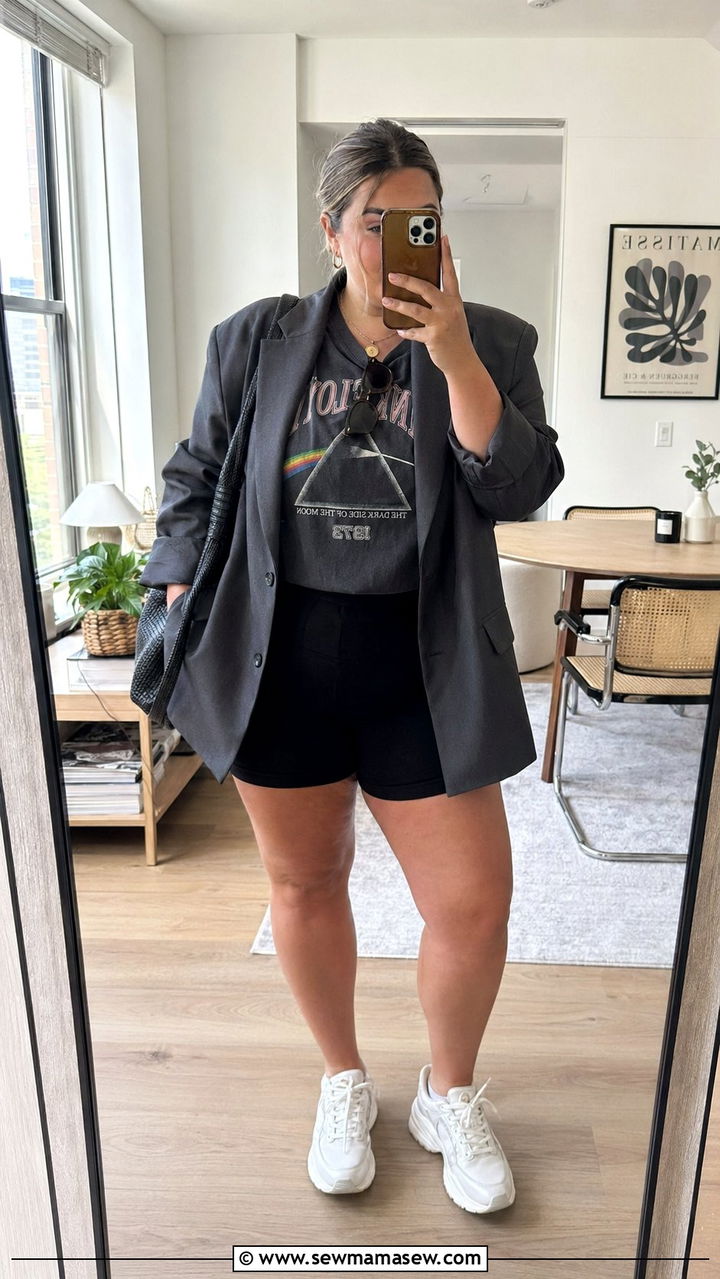 Oversized Boyfriend Blazer With Biker Shorts - 30 Best blazers for plus size