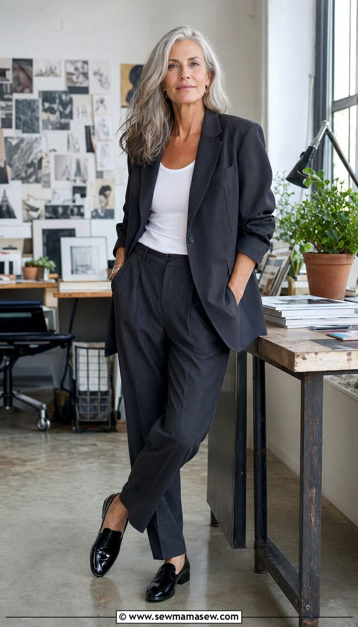 Oversized Boyfriend Blazer with Relaxed Trousers - 30 Aesthetic outfit ideas for women over 50