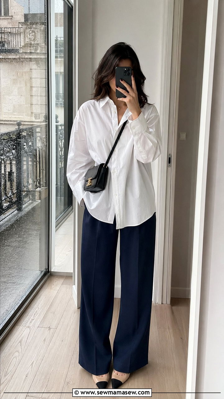 Oversized Button Down With Wide Trousers Rain Outfit - 35 Rainy spring outfits