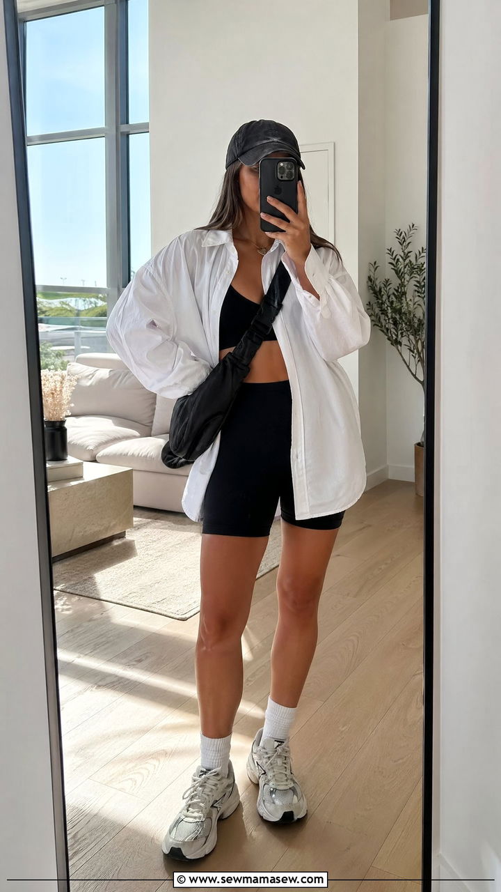 Oversized Button Down and Biker Shorts Summer Outfit - 35 Summer outfits for women in their 20s