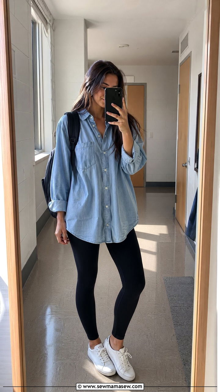 Oversized Button Down and Leggings - 35 Summer outfits for college
