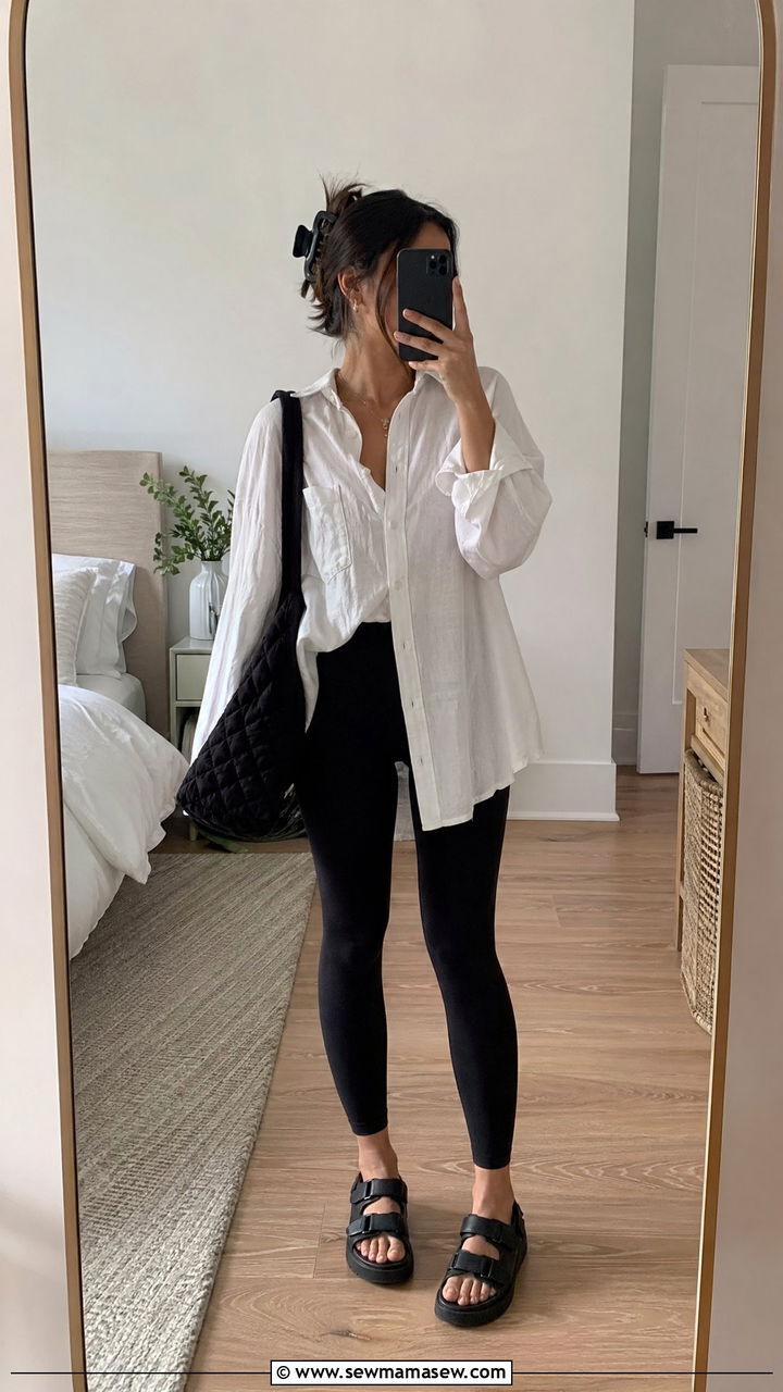 Oversized Button Down with Leggings Outfit - 35 Summer outfits for college girls