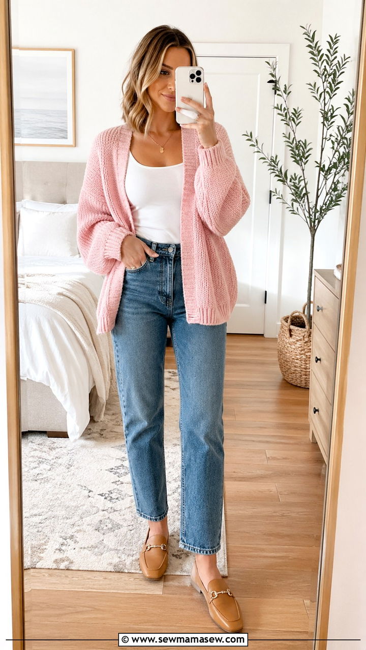 Oversized Cardigan With Straight Leg Jeans - 30 Spring cozy outfit ideas