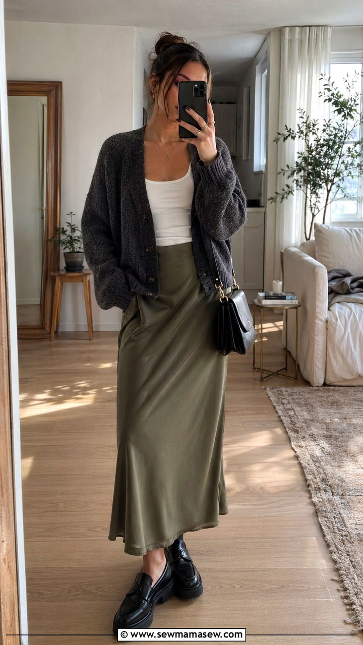 Oversized Cardigan and Slip Skirt Spring Outfit - 30 spring grunge outfits