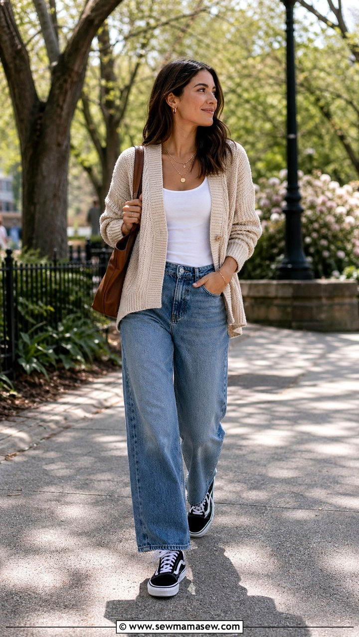Oversized Cardigan and Tank Top with Relaxed Jeans - 30 Skater outfit ideas