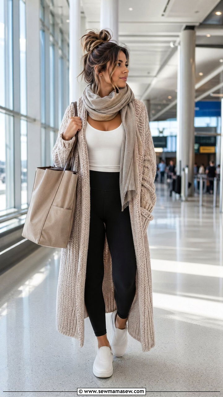 Oversized Cardigan and Tank with Leggings - 40 Airport outfit ideas