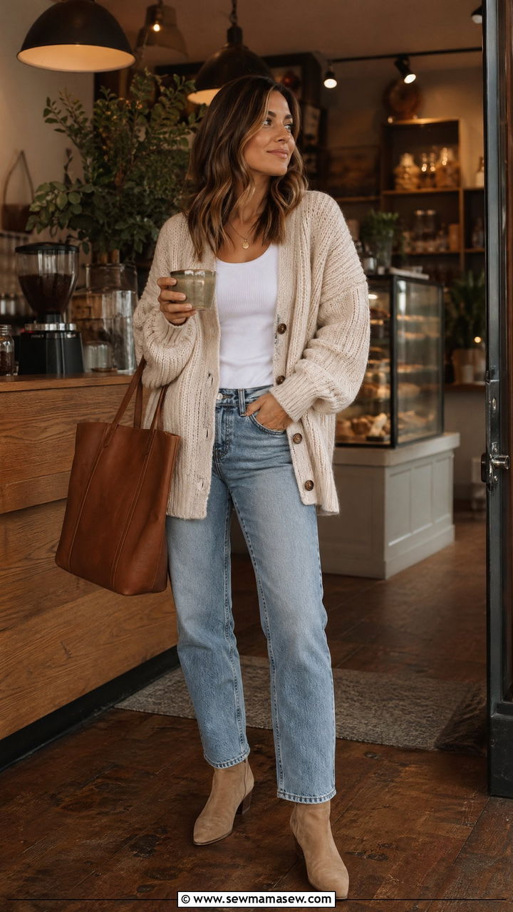Oversized Cardigan with Straight Leg Jeans - 35 straight leg jeans outfit ideas for women