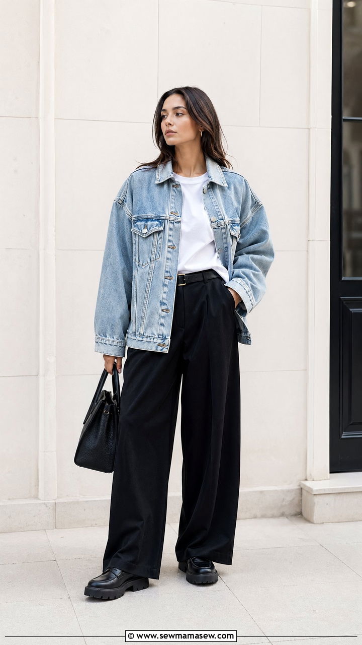 Oversized Denim Jacket With Wide Leg Trousers - 35 Streetwear outfit ideas