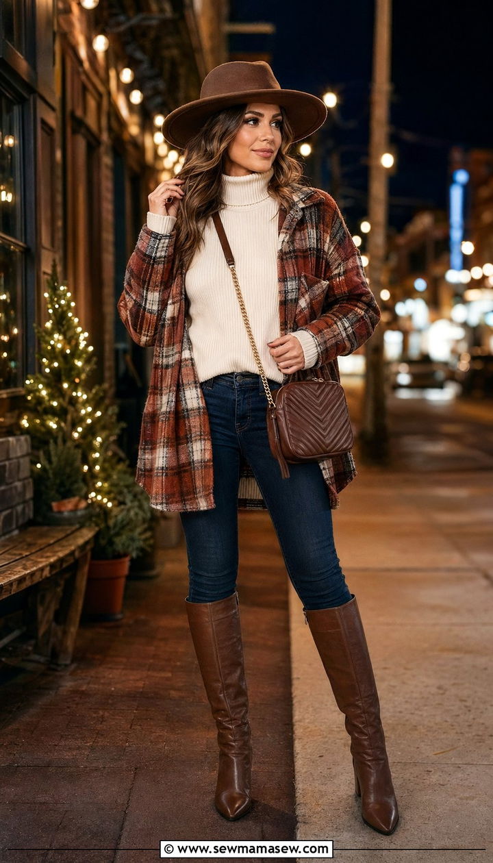 Oversized Flannel With Turtleneck And Tall Boots Outfit Nashville - 35 Nashville outfit ideas