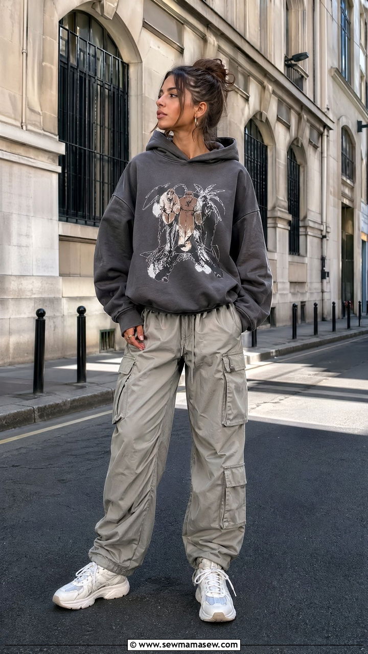 Oversized Graphic Hoodie With Cargo Pants - 35 Streetwear outfit ideas
