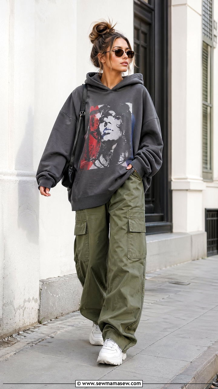 Oversized Graphic Hoodie With Cargo Pants - 35 streetwear outfits