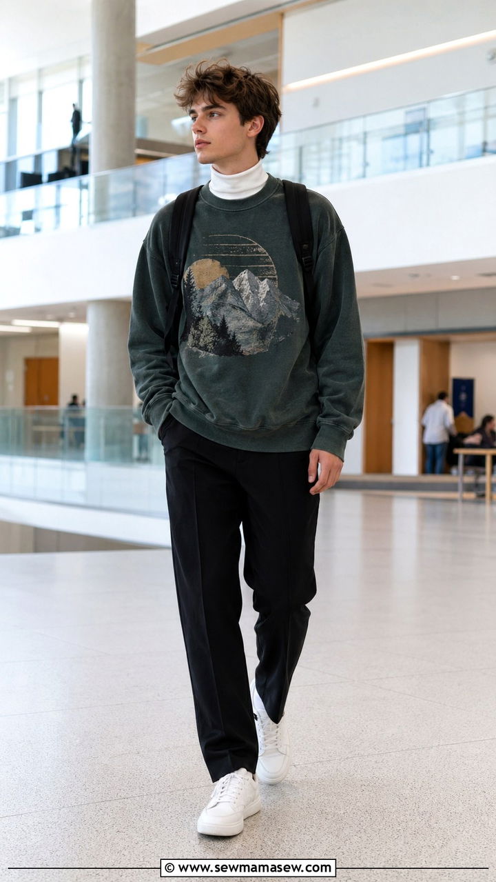 Oversized Graphic Sweatshirt With Tailored Trousers School Outfit - 30 school outfits inspo