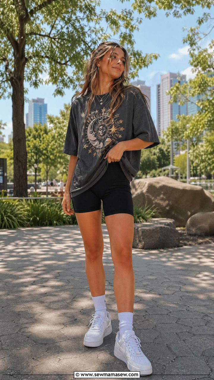 Oversized Graphic Tee With Biker Shorts - 35 Trendy outfits for teens