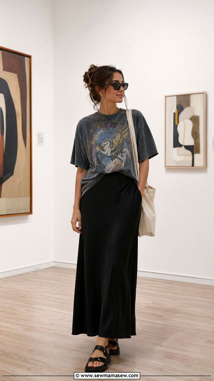 Oversized Graphic Tee With Long Skirt - 35 cute European summer outfits