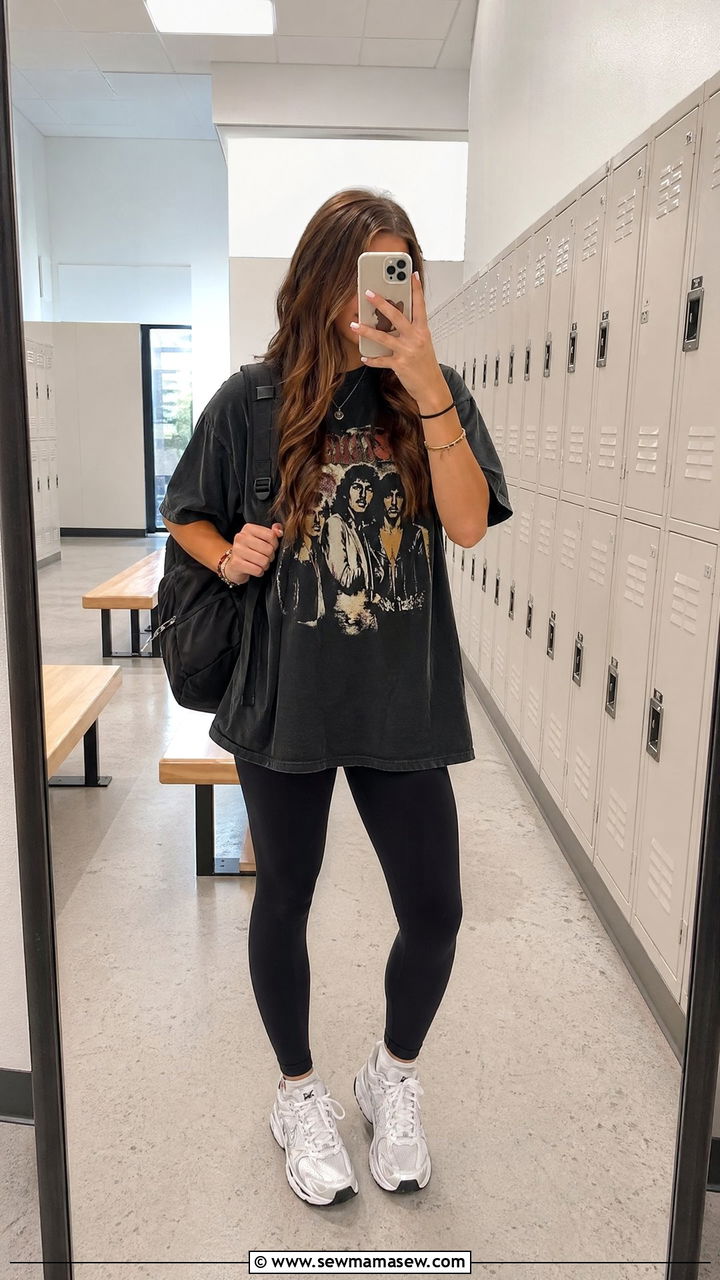 Oversized Graphic Tee With Sleek Leggings - 35 spring school outfit ideas
