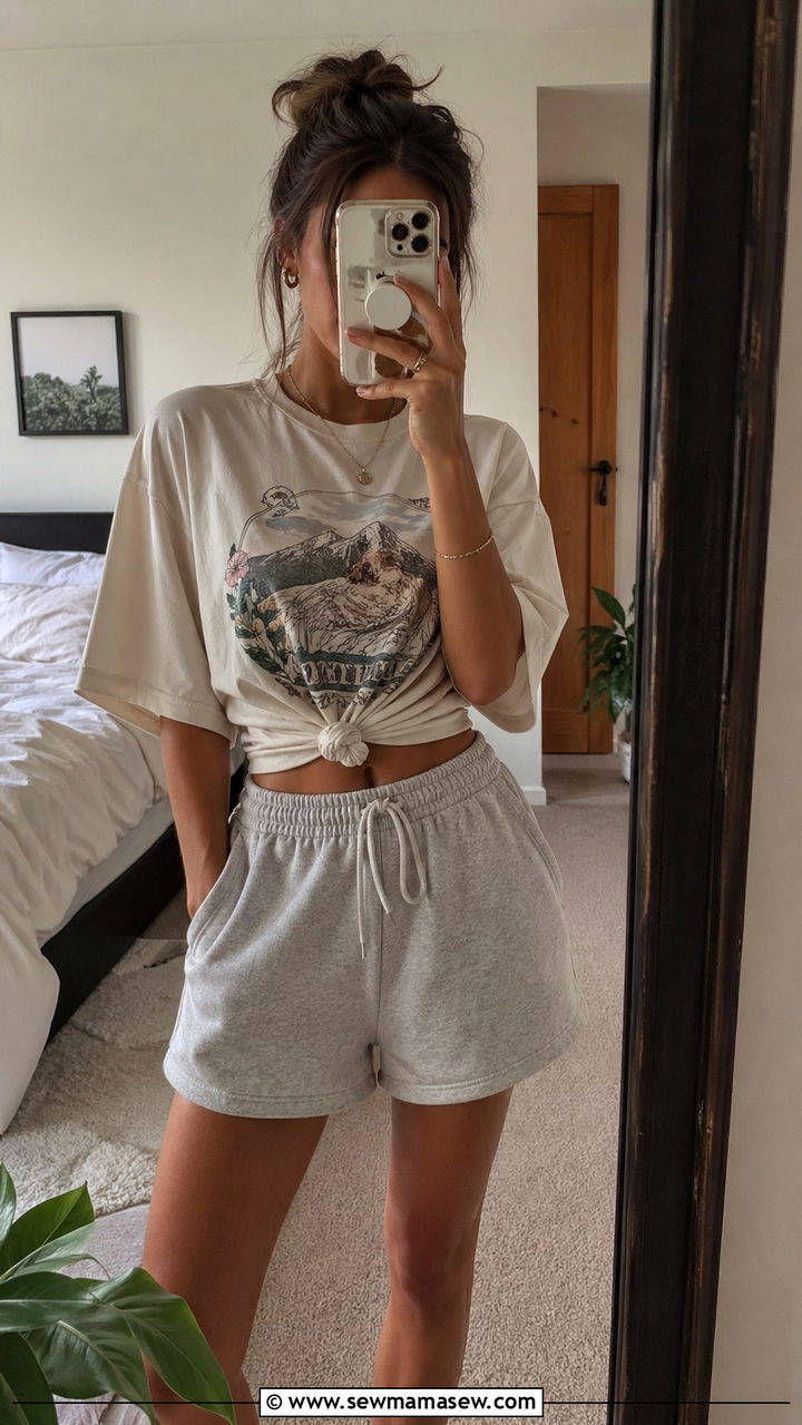 Oversized Graphic Tee and Baggy Sweat Shorts - 30 Spring loungewear outfit ideas