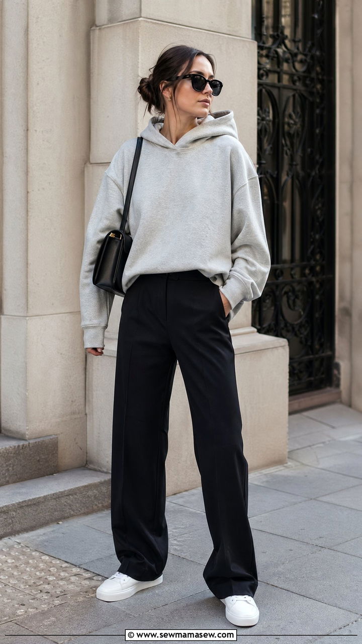Oversized Hoodie With Tailored Pants - 35 Cold spring outfits