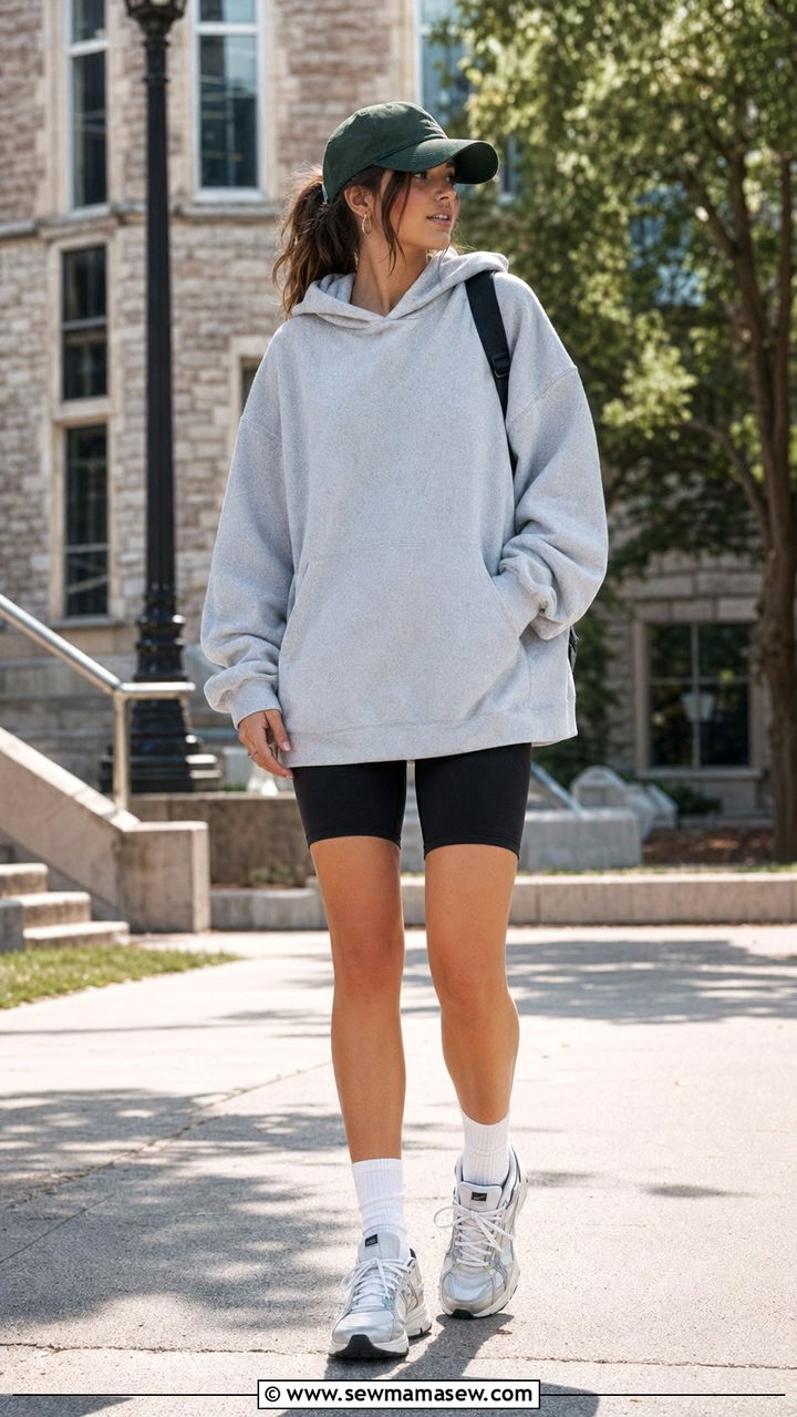 Oversized Hoodie and Biker Shorts Outfit - 35 Outfit ideas for women in their 20s