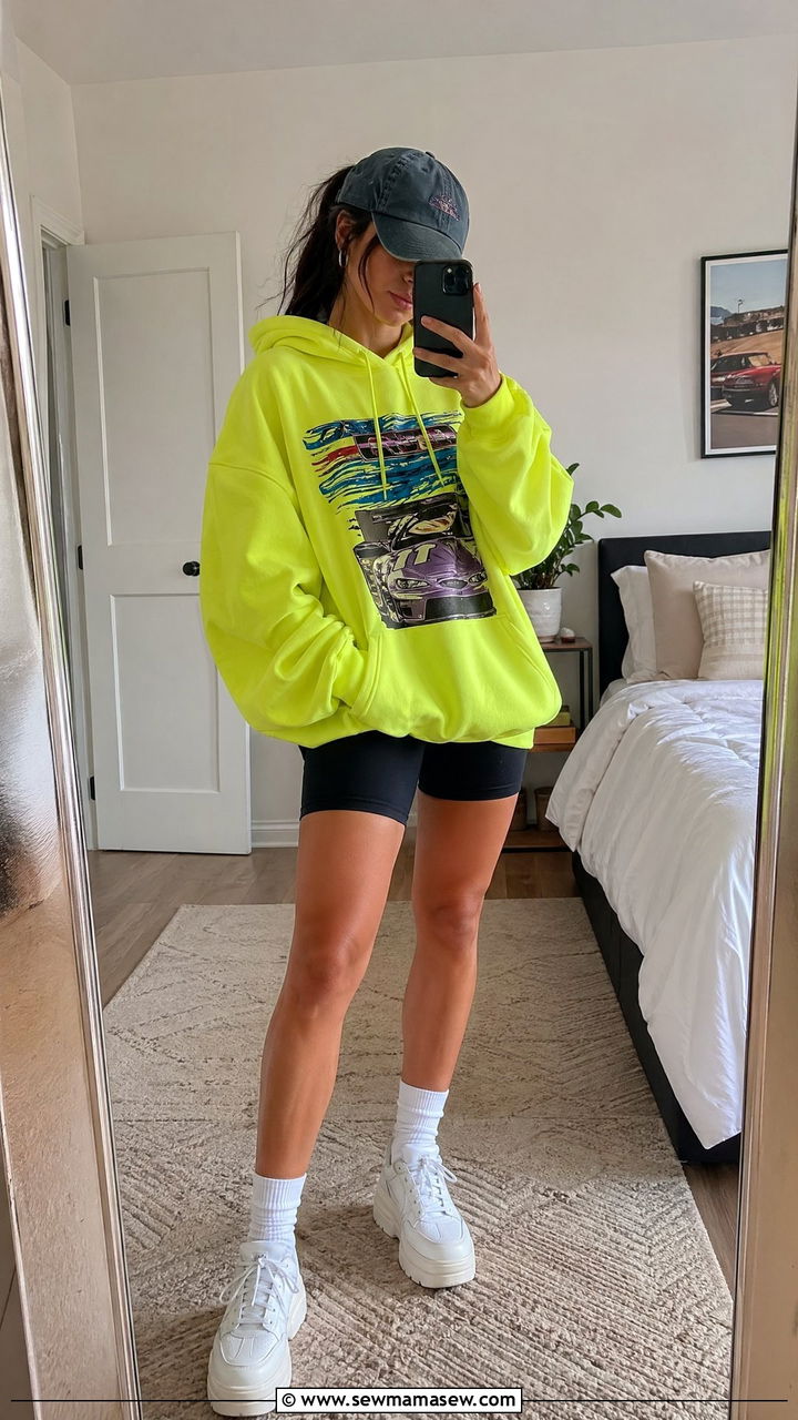 Oversized Hoodie and Biker Shorts Outfit - 35 Y2K outfit ideas 2026