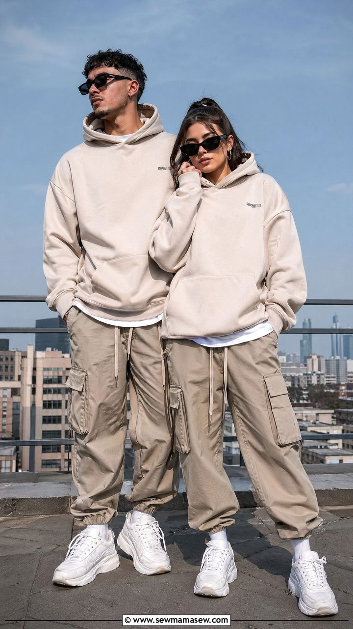 Oversized Hoodie and Cargo Pants Streetwear Couple Outfit - 35 Couples photoshoot outfit ideas