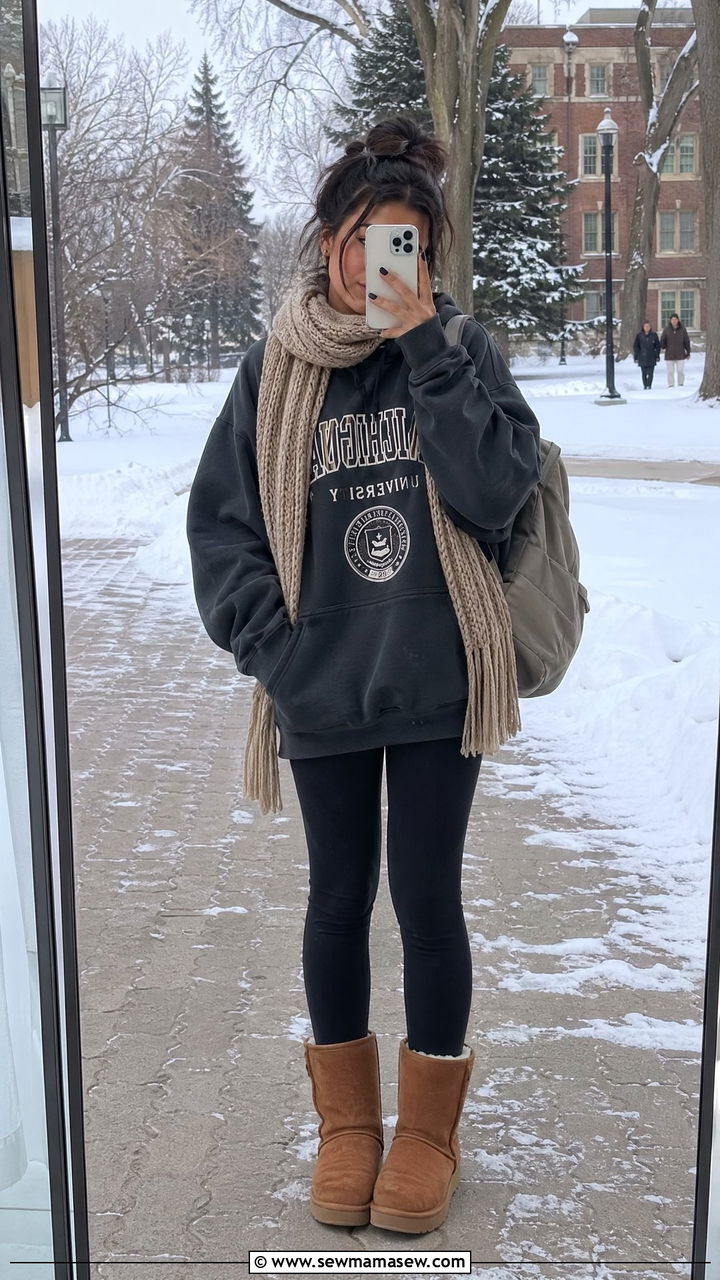 Oversized Hoodie and Leggings with UGG Boots - 35 Cute college outfit ideas