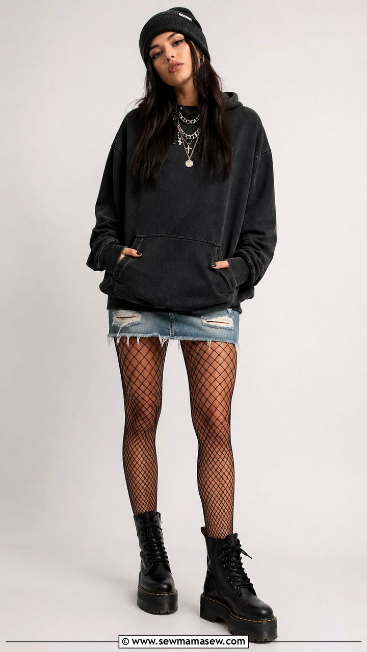 Oversized Hoodie and Mini Skirt Spring Outfit - 30 spring grunge outfits