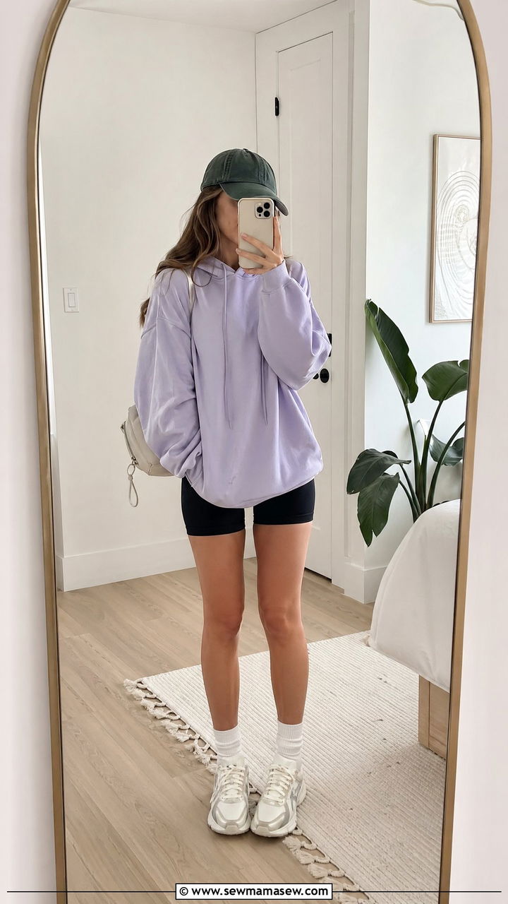 Oversized Hoodie with Bike Shorts - 35 Summer outfits for teens