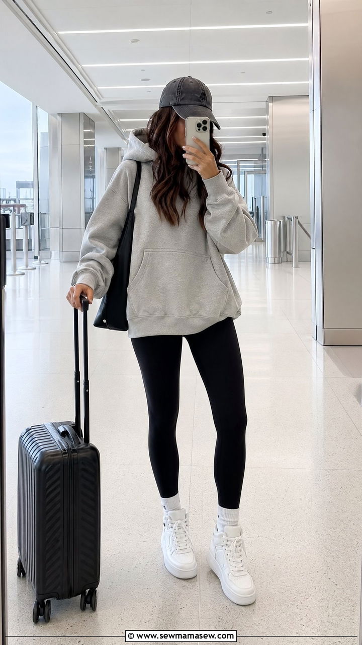 Oversized Hoodie with Leggings and High Top Sneakers - 35 what to wear to the airport
