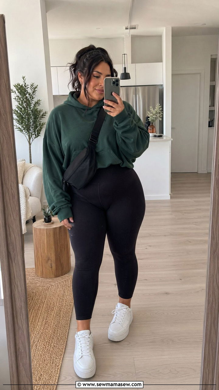 Oversized Hoodie with Leggings and Platform Sneakers - 35 casual outfits for curvy women