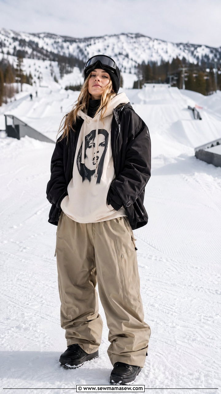 Oversized Hoodie with Snow Pants - 35 Ski bunny outfit ideas