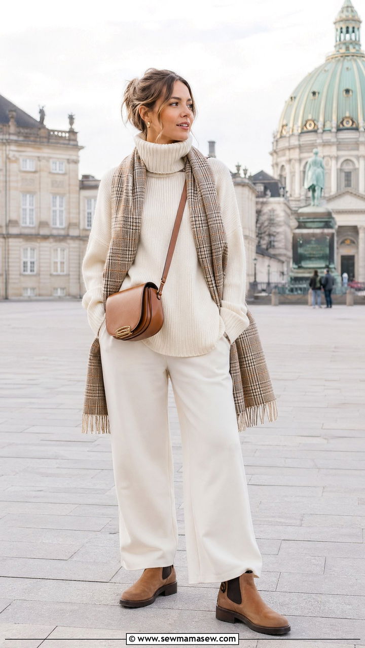 Oversized Knit Sweater With Wide Leg Ivory Trousers Outfit - 35 Copenhagen outfit ideas