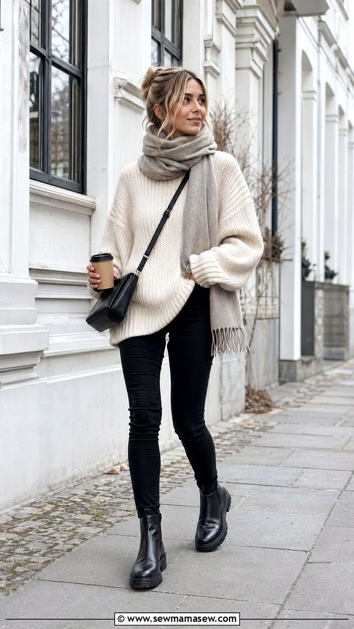 Oversized Knit Sweater and Slim Jeans Outfit - 35 scandinavian outfits for women